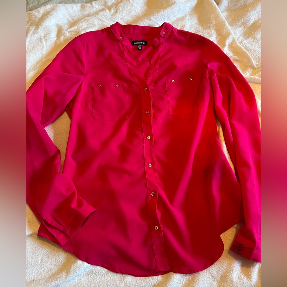 LE CHATEAU Hot Pink - Sheer Blouse - Silver Accent Buttons